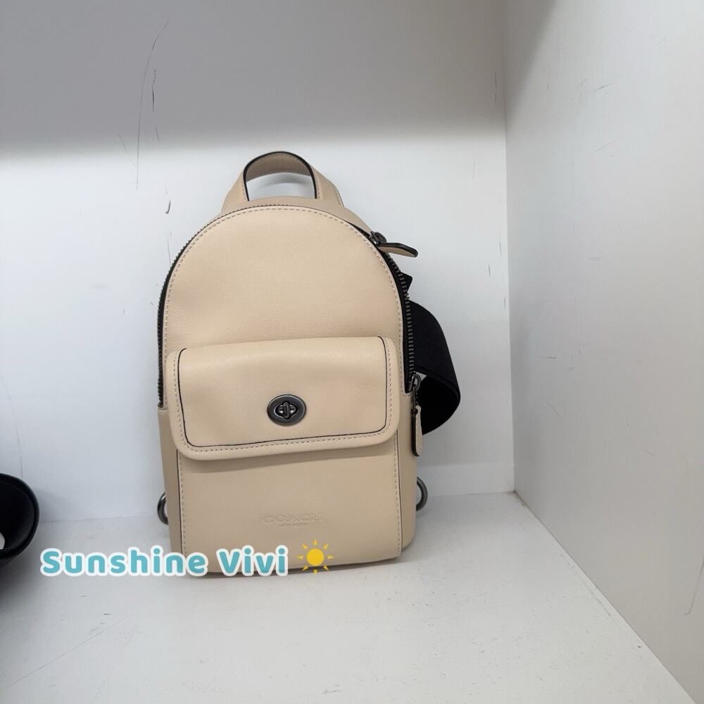NWT COACH Small Turnlock Sling Pack Smooth Leather Backpack Bag Ivory CAJ28 - Picture 5 of 11